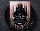 Black And Pink Birthday Invite, Printable Invite, Dripping Glitter Invitation, Pink Glitter Invitation Template, Glam Glitter