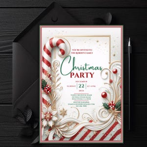 Bewerkbare kerstfeestuitnodiging, afdrukbare snoepgoeduitnodiging, digitale canvas kerstkaart, elegant kerstevenement, feestdiner Evite,