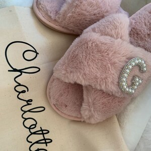 Personalised fluffy slippers slippers for her initial slippers bridesmaid Mothers Day image 3