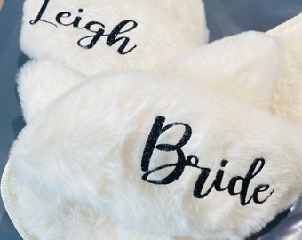 Personalised fluffy slippers | bridesmaid slippers | fluffy slippers | name slippers | bride slippers