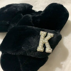 Personalised fluffy slippers slippers for her initial slippers bridesmaid Mothers Day image 2