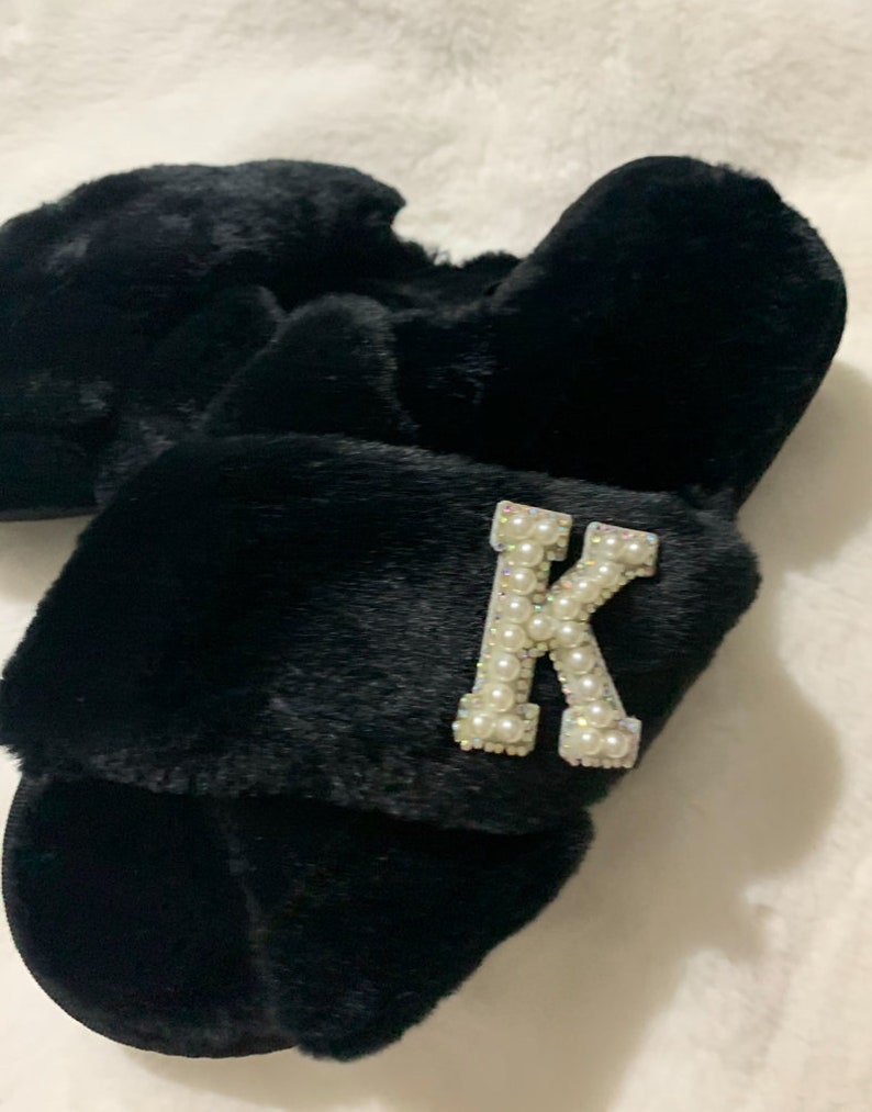 Personalised fluffy slippers slippers for her initial slippers bridesmaid Mothers Day image 2