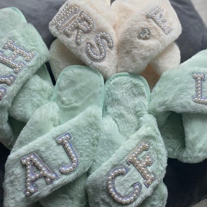 Personalised fluffy slippers slippers for her initial slippers bridesmaid Mothers Day image 1