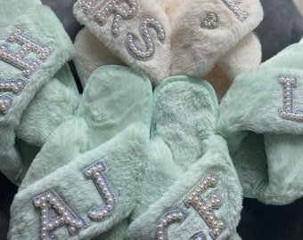 Personalised fluffy slippers | slippers for her | initial slippers | bridesmaid | Mother’s Day