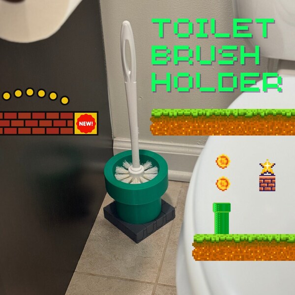 Super Mario Bros 3D Printed Toilet Brush Holder - Unique Bathroom Decor for Gamers