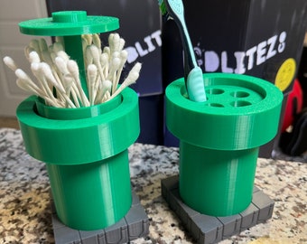 Warp Pipe 3D Printed Retro Gamer Toothbrush Q-tip Holder Unique  Bathroom Decor for Gamers