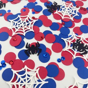 150 Pieces Spider Hero Confetti | Spider Web Superhero Birthday Decorations | Red Blue Spider Party Table Decor | Kids Superhero Birthday