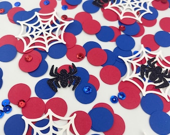 150 Pieces Spider Hero Confetti | Spider Web Superhero Birthday Decorations | Red Blue Spider Party Table Decor | Kids Superhero Birthday