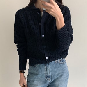 Cable Knit Cardigan - Navy