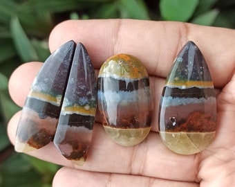 Indonesian Opalized Petrified Wood Cabochon Jewelry Set | Earring, Necklace Pendant, and Ring Material.