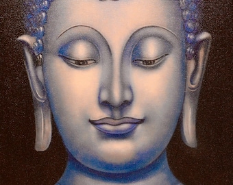 Original Buddha Oil Painting on Canvas, Signed by Thai Artist Sriprai Kaew Chiangwang