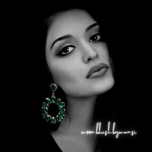 Stunning Korean Inspired Dangler Earrings green color, made in brass with high quality glass stones and very light in weight