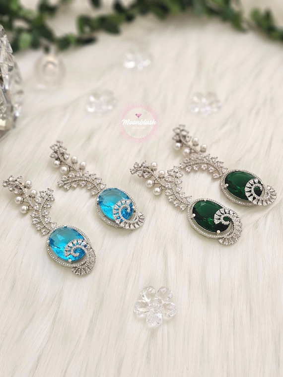 Inspired by Swarovski Crystals - Stunning American Diamond with Swarovski Glass Stone Earrings