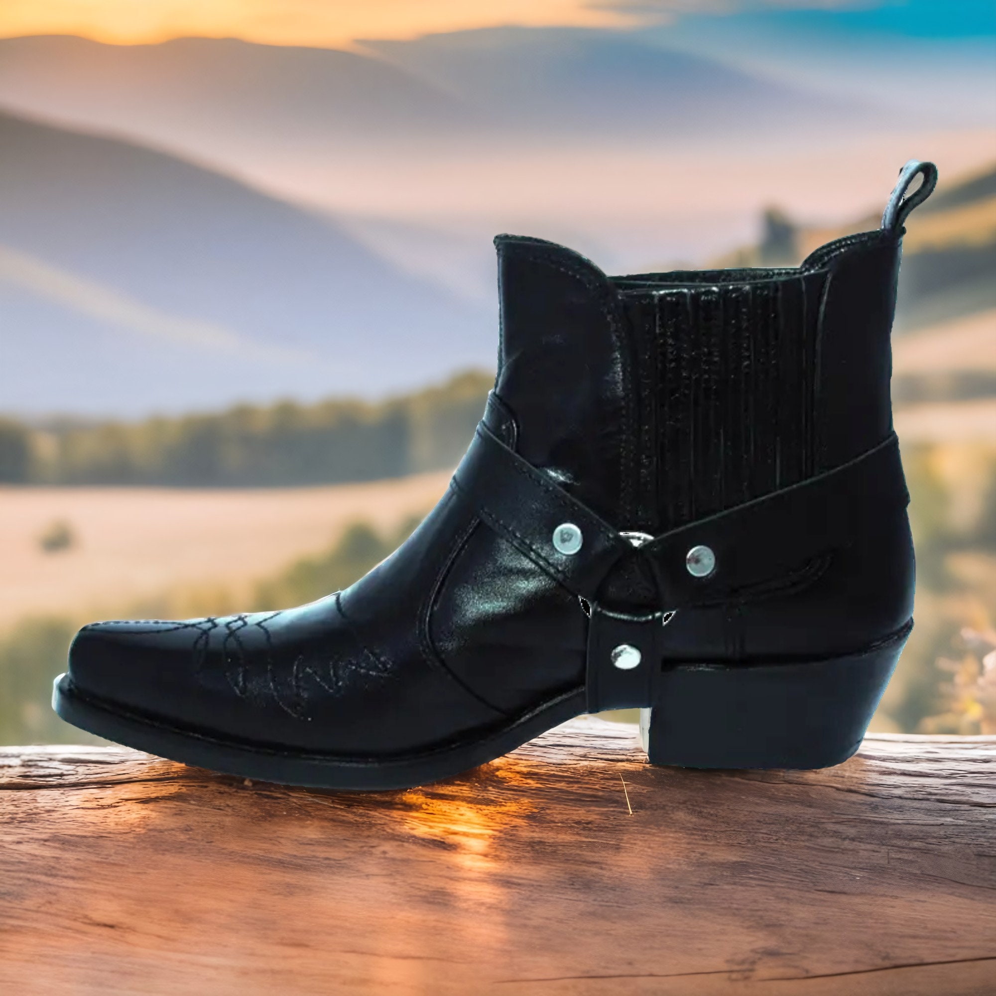 Handmade Genuine Leather Men Cowboy Boots High Quality Cowboy Booties Fashionable Ankle Boots Thick Heeled Black Boots Gift for Him Etsy Canada