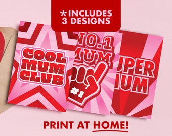 mothers day cards | cards for mum | celebrate mum | greeting card pack | cool mum club card | super mum card | number 1 mum card | printable