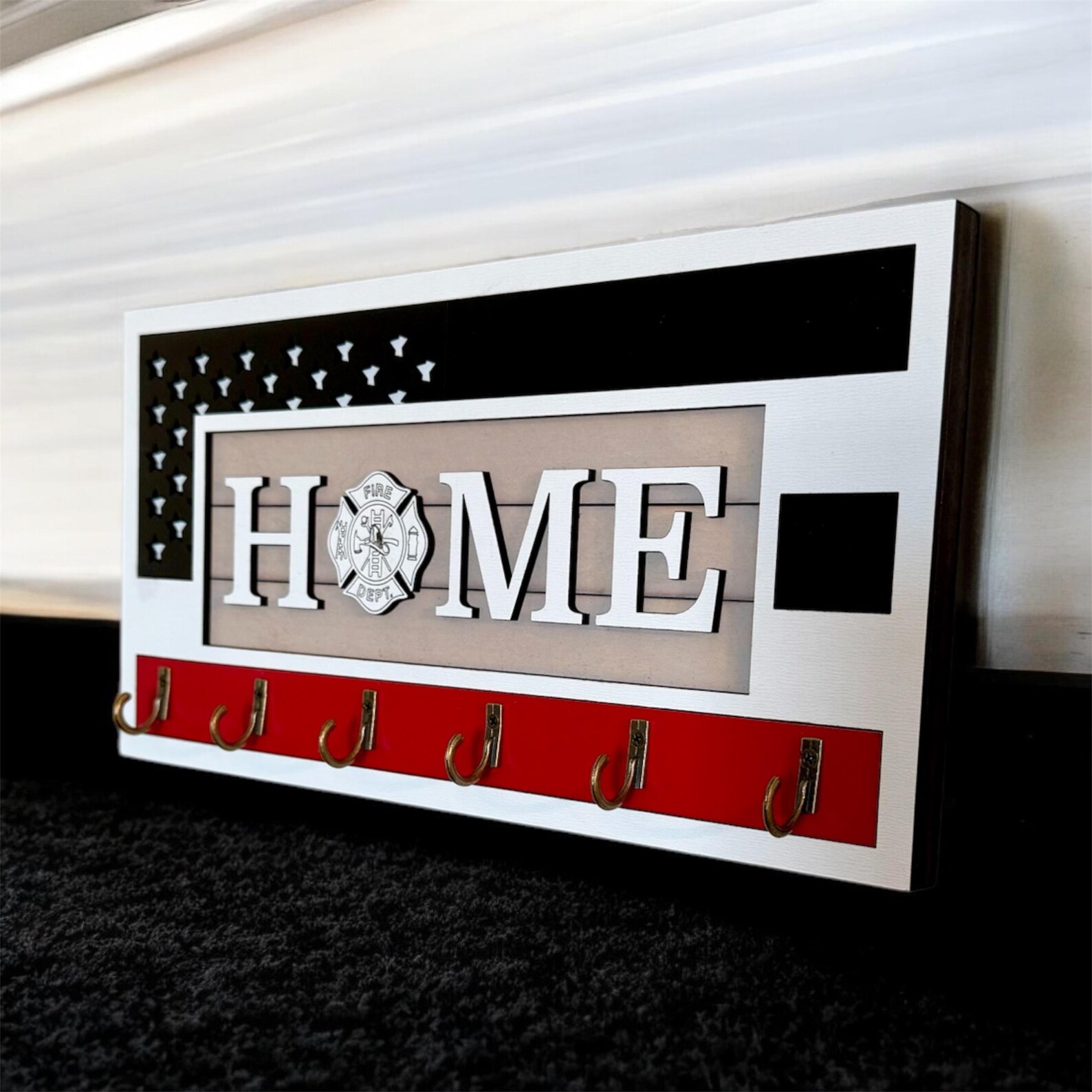 Firefighter Key Holder, USA Flag, Thin Red Line, Maple Plywood - Etsy