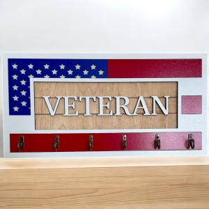 Veteran USA Flag Key Holder Red White Blue Patriotic Wall Hook Organizer Military Gift USA Decor Birthday Gift