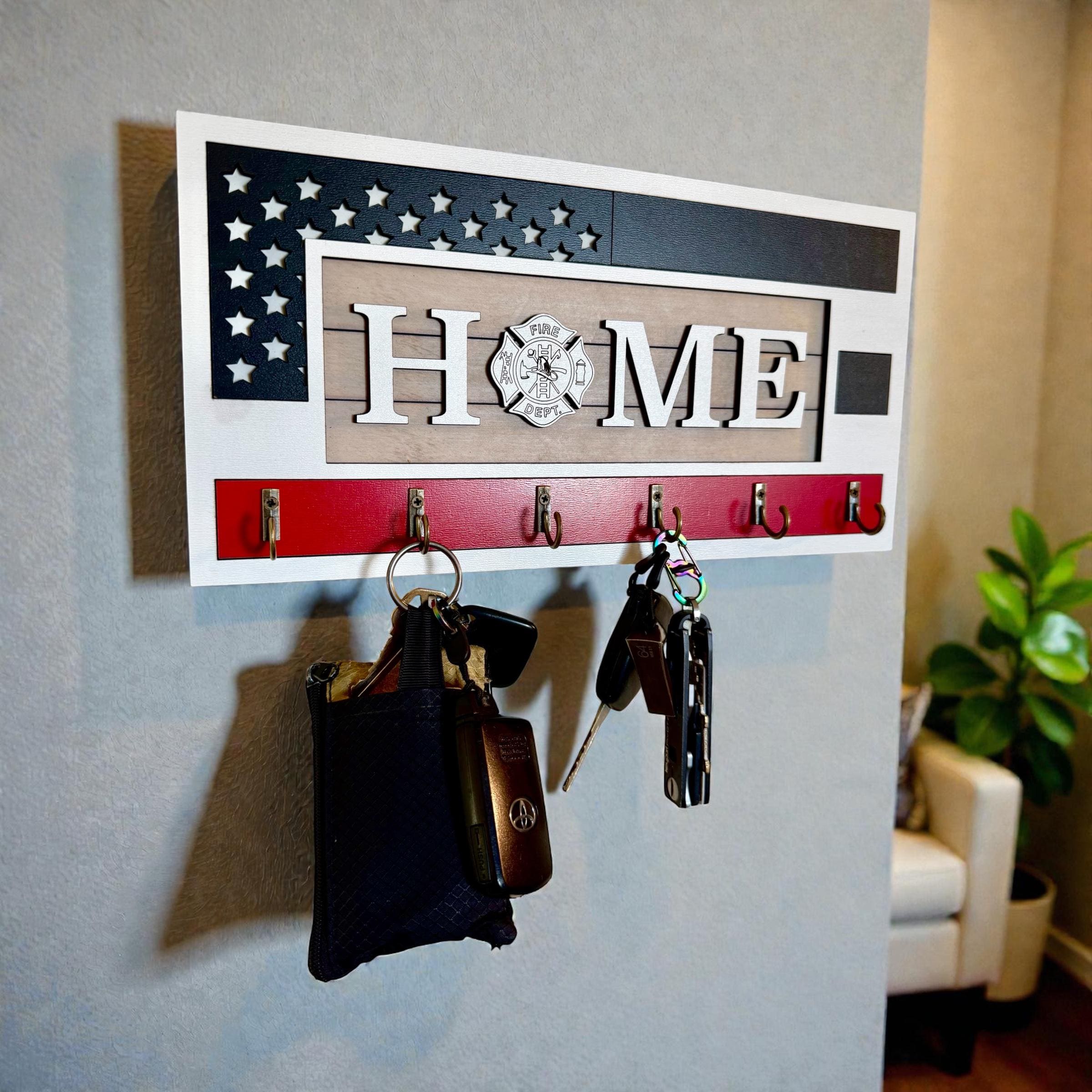 USA Flag Firefighter Key Holder, Thin Red Line, Maple Plywood Wall ...