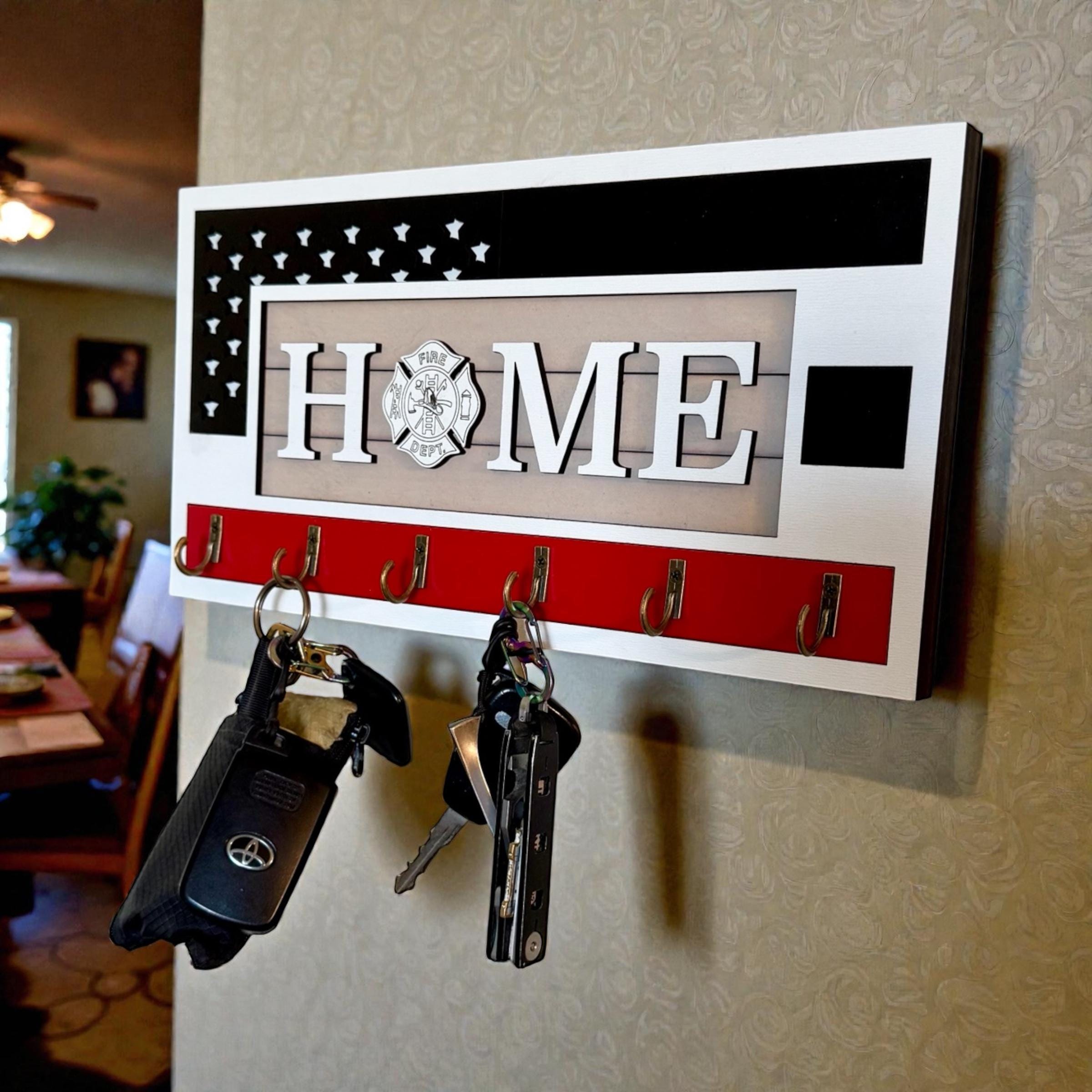 USA Flag Firefighter Key Holder, Thin Red Line, Maple Plywood Wall ...