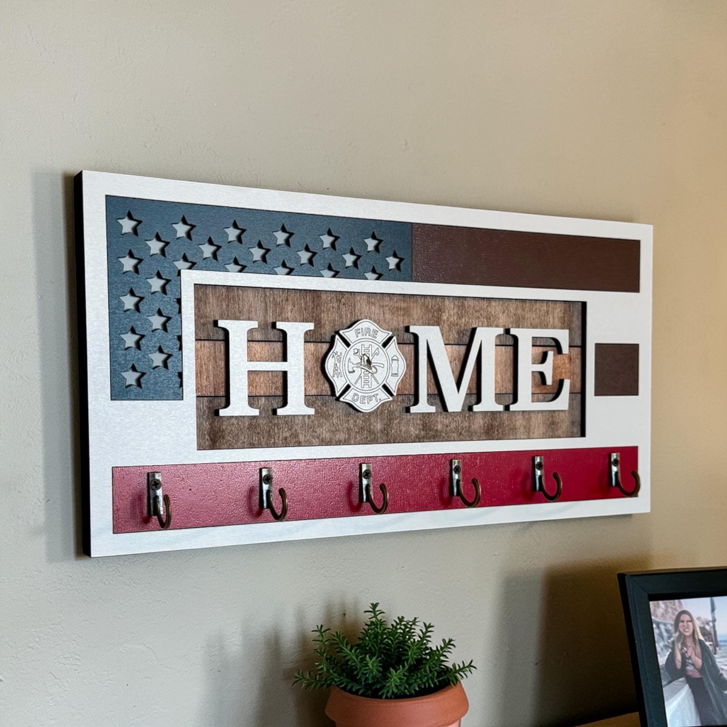 Firefighter Key Holder | Rustic American Flag Home Decor, Boho Style ...
