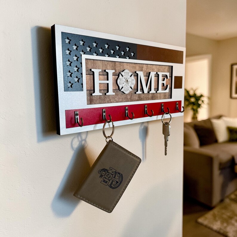 Firefighter Key Holder | Rustic American Flag Home Decor, Boho Style ...