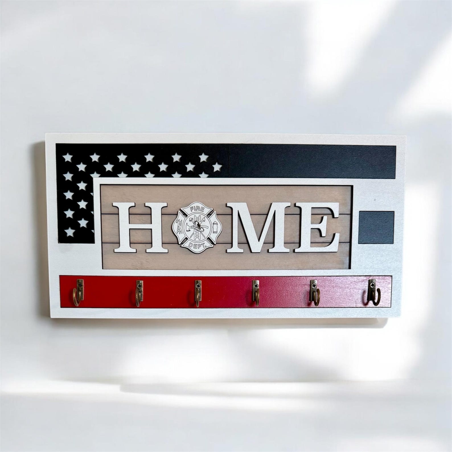 Firefighter Key Holder, USA Flag, Thin Red Line, Maple Plywood - Etsy