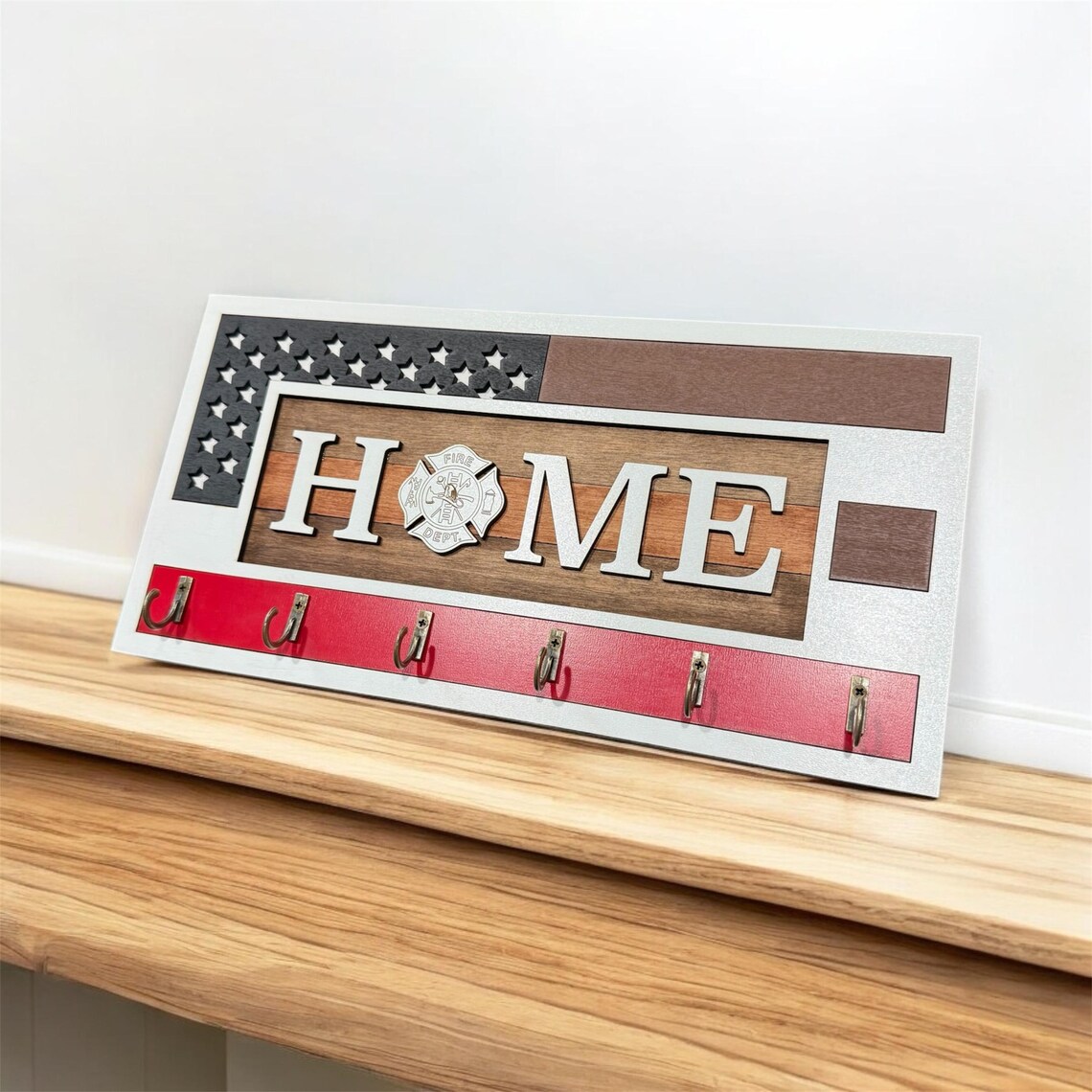 USA Flag Firefighter Key Holder, Rustic Maple Plywood Wall Mount - Etsy