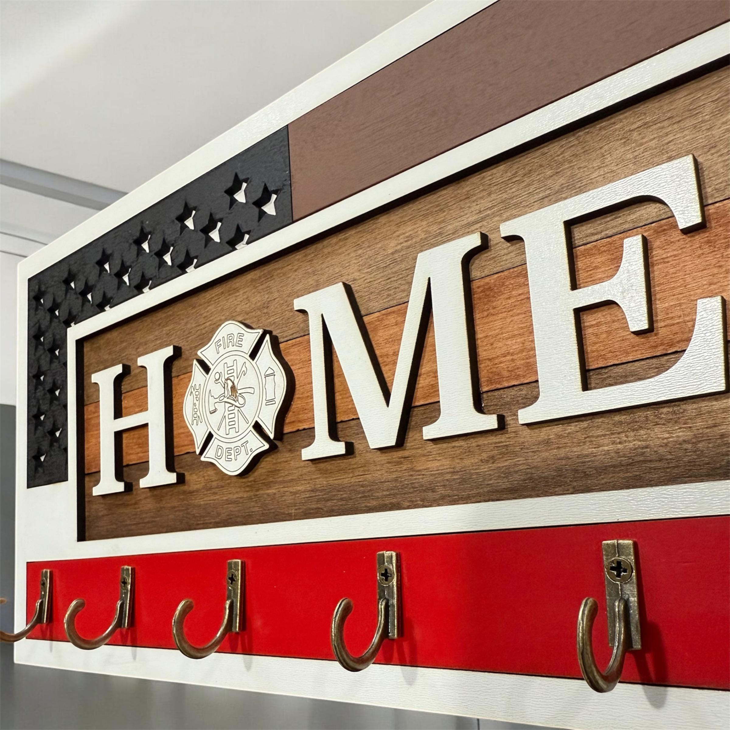 USA Flag Firefighter Key Holder, Rustic Maple Plywood Wall Mount - Etsy