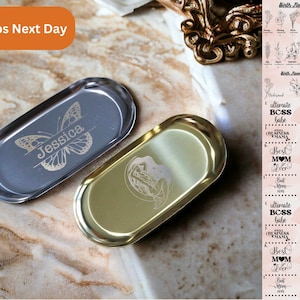 Personalized Jewelry Dish, Custom Engraved Trinket Tray, Gold or Silver, Keepsake, Great Mother&#39;s Day Gift, Ring Ear Ring or Bracelets