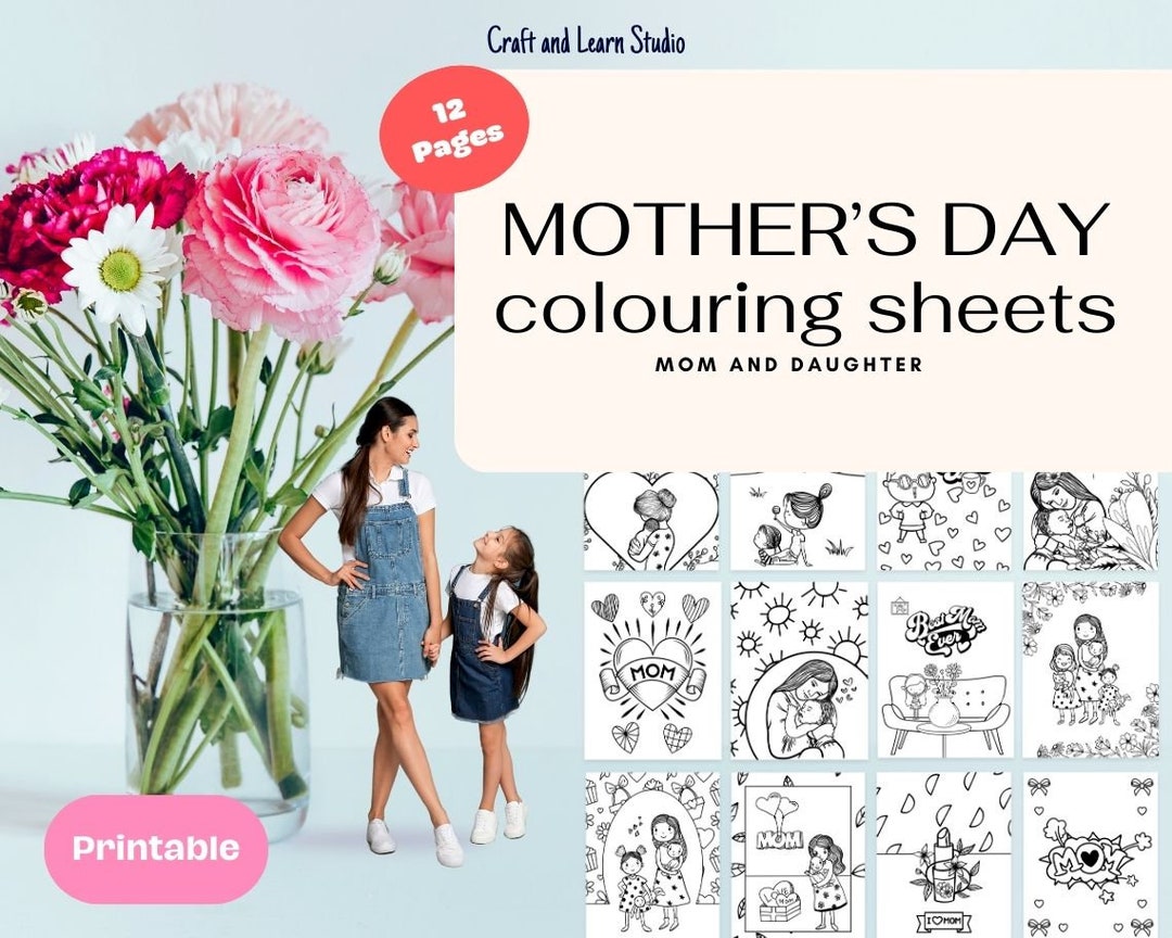 Mom and Daughter Colouring Sheets, Printable Fun With Mom, Mommy and Me ...