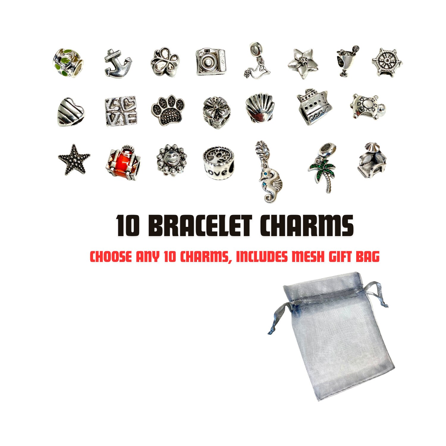 10 X Charms Charms Compatible Pandora Charm Bracelet & Necklace Charm