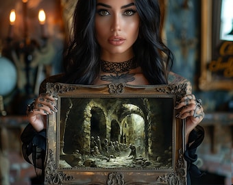 Haunted Catacomb Skeleton Painting - Goth Decor Print for Walls - Dark Art Poster