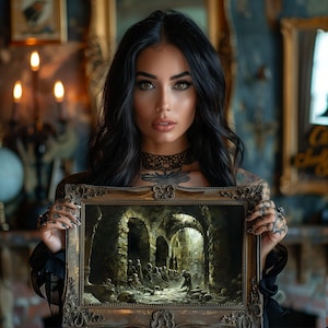 Dipinto di scheletro di catacomba infestata - Stampa decorativa gotica per pareti - Poster di arte oscura