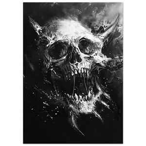 Creepy Screaming Skull Wanddekor, Schwarz und Weiß Horror Poster Kunstdruck, Analog Horror, Gruselige Bilder, Creepy Sachen, Memento Mori A0 (84.1 x 118.9  cm)