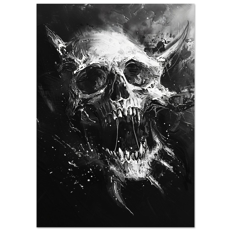 Creepy Screaming Skull Wanddekor, Schwarz und Weiß Horror Poster Kunstdruck, Analog Horror, Gruselige Bilder, Creepy Sachen, Memento Mori A0 (84.1 x 118.9  cm)