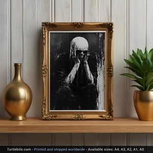 Póster analógico de criatura calavera de terror - Pintura de arte mural oscura en blanco y negro - Impresión vintage de esqueleto en la oscuridad espeluznante imagen 8