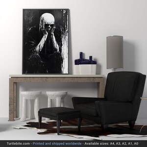 Póster analógico de criatura calavera de terror - Pintura de arte mural oscura en blanco y negro - Impresión vintage de esqueleto en la oscuridad espeluznante imagen 6