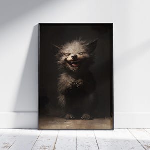 Gruseliges Werwolfbaby Poster, Gruseliges süßes Wanddekor, Gothic Poster, gruseliges Werwolfbaby, trendige Wandkunst, stimmungsvolles Gemälde