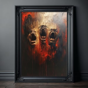 Screams from Hell Poster, Dark Gothic Oil Painting, Horror Artwork Print, Scary Pictures, Creepy Stuff, Demonic Paintings, Goth Artwork