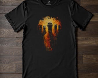 Horror Shirt, Screaming Skulls in Hellfire, Dark Art Gothic Unisex Tee, Nightmare Skull Fire T-Shirt, Perfect Gift for Dark Souls