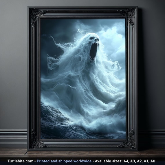 Terrifying Ocean Ghost Poster Print, Dark Sea Spirit Screaming