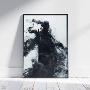 Arte de pared con fantasmas negros y vibraciones espeluznantes, impresión de Dark Academia, póster de estética oscura, obra de arte de terror, cosas espeluznantes, imagen gótica