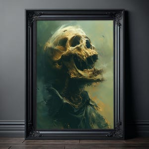 Spookachtige schreeuwende schedelschilderij, griezelig griezelige muurkunst, enge foto's, horrorkunstwerken, griezelig spul, macabere decoratie, gotische foto afbeelding 1