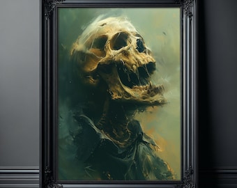 Haunting Screaming Skull Painting, Creepy Eerie Wall Art, Scary Picutres, Horror Artwork, Creepy Stuff, Macabre Decor, Gothic Picture