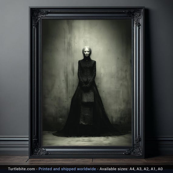 Gothic Wall Art - Haunting Victorian Portrait Print, Dark Academia Decor, Pale Gothic Figure Art, Atmospheric Spooky Home Decor Poster