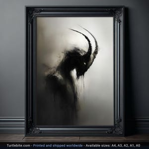 Dark Capricorn Creature Painting Creepy Poster, Mysterious Wall Art, Spooky Whimsigoth Print, Gothic Wall Art Paintings