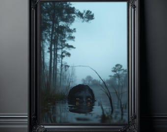 Swimming in the Dark Poster, Creepy Stuff, Scary Pictures, Horror Artwork, Gothic Picture, Moody Wall Art, Spooky Vibes, Halloween Print