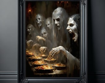 Ghost Art Print, Haunting Specter Feast Poster, Gothic Wall Decor, Dark Macabre Horror Art, Eerie Supernatural Home Decor