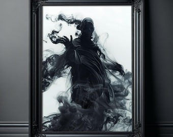 Arte de parede com fantasmas negros e vibrações assustadoras, impressão estilo Dark Academia, pôster com estética sombria, obra de arte de terror, coisas arrepiantes, imagem gótica.