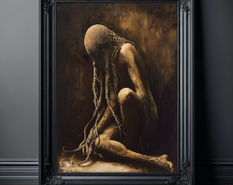 Horror Art Print, Faceless Figure Dark Gothic Wall Art, Macabre Surreal Decor, Creepy Poster, Memento Mori, Disturbing Strange Home Gift